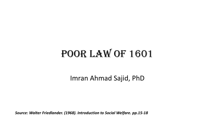 Evolution of Poor Law in 1601 England