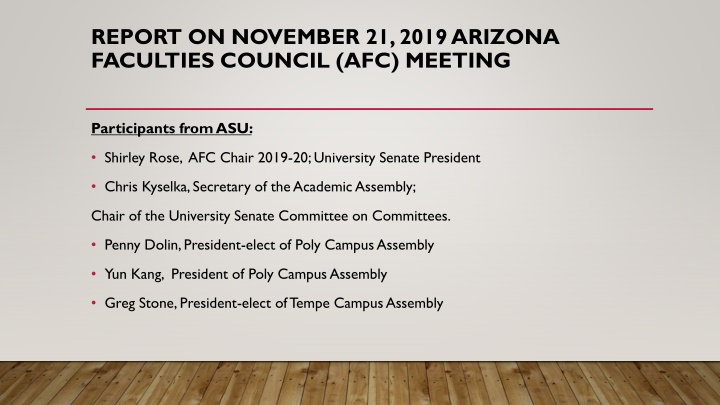 Report on Arizona Faculties Council Meeting - November 21, 2019