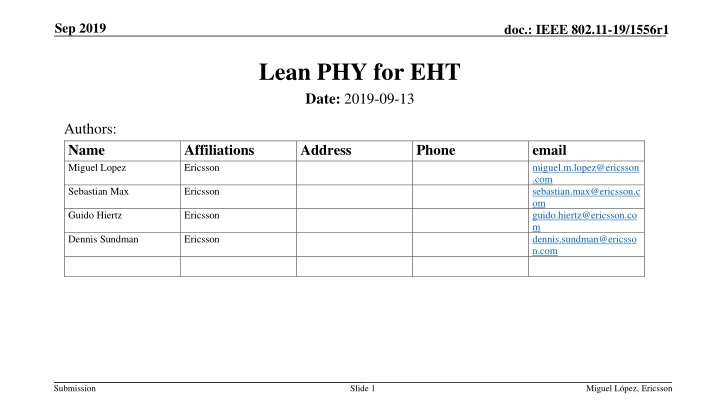 Relevance of Lean PHY for EHT in 6 GHz