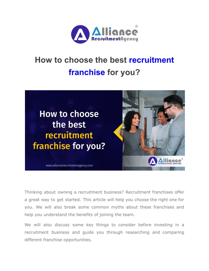 how to choose the best recruitment franchise n.w