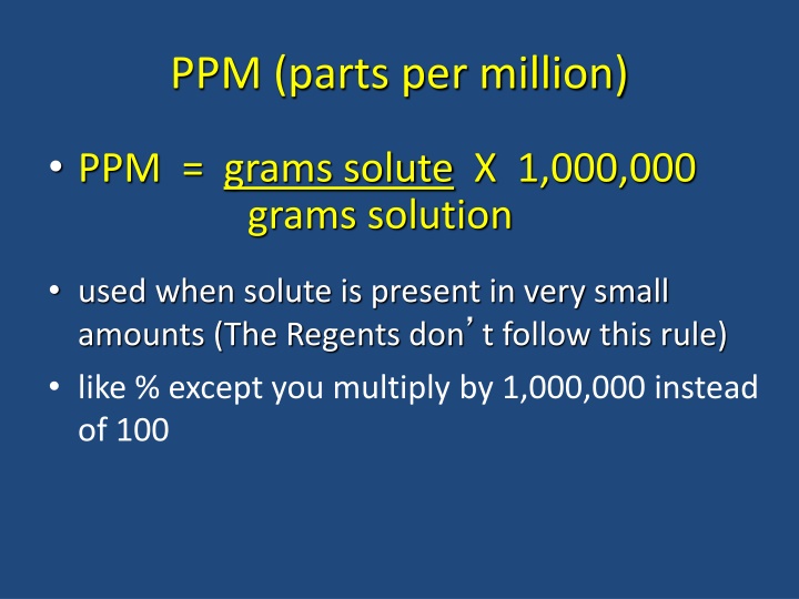 Parts per Million (PPM) in Solutions