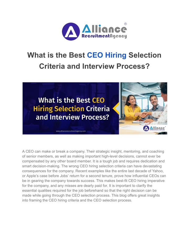 what is the best ceo hiring selection criteria n.w