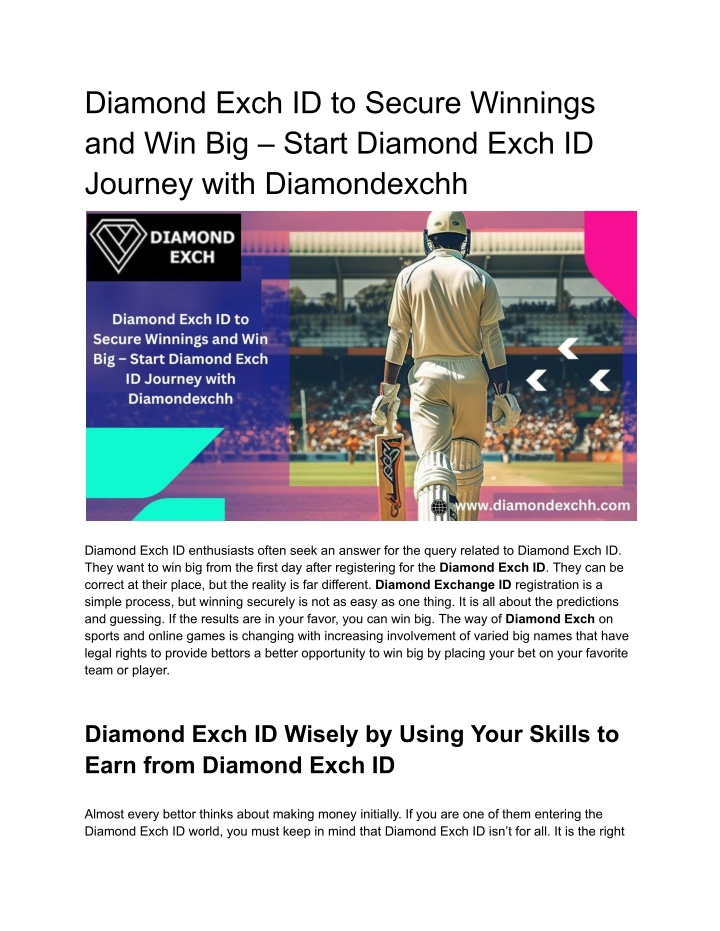 diamond exch id to secure winnings n.w