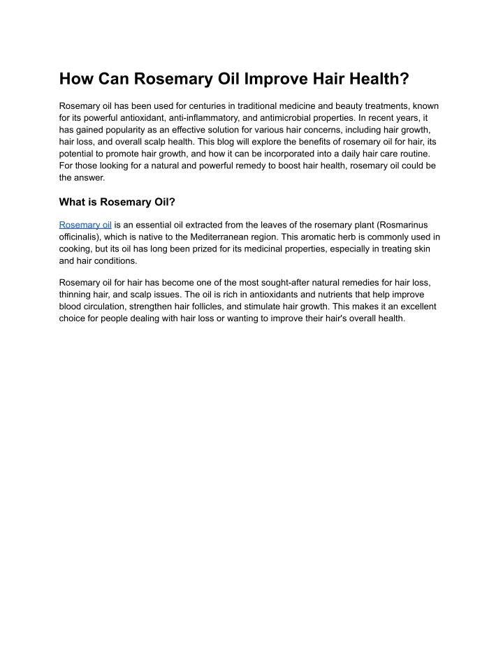 how can rosemary oil improve hair health n.w