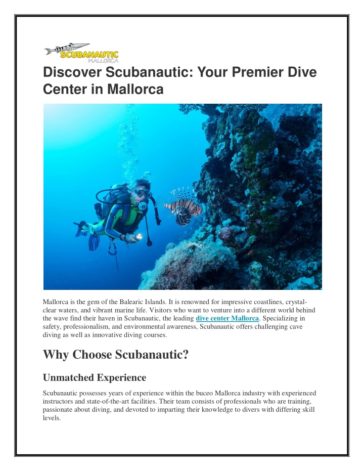 discover scubanautic your premier dive center n.w