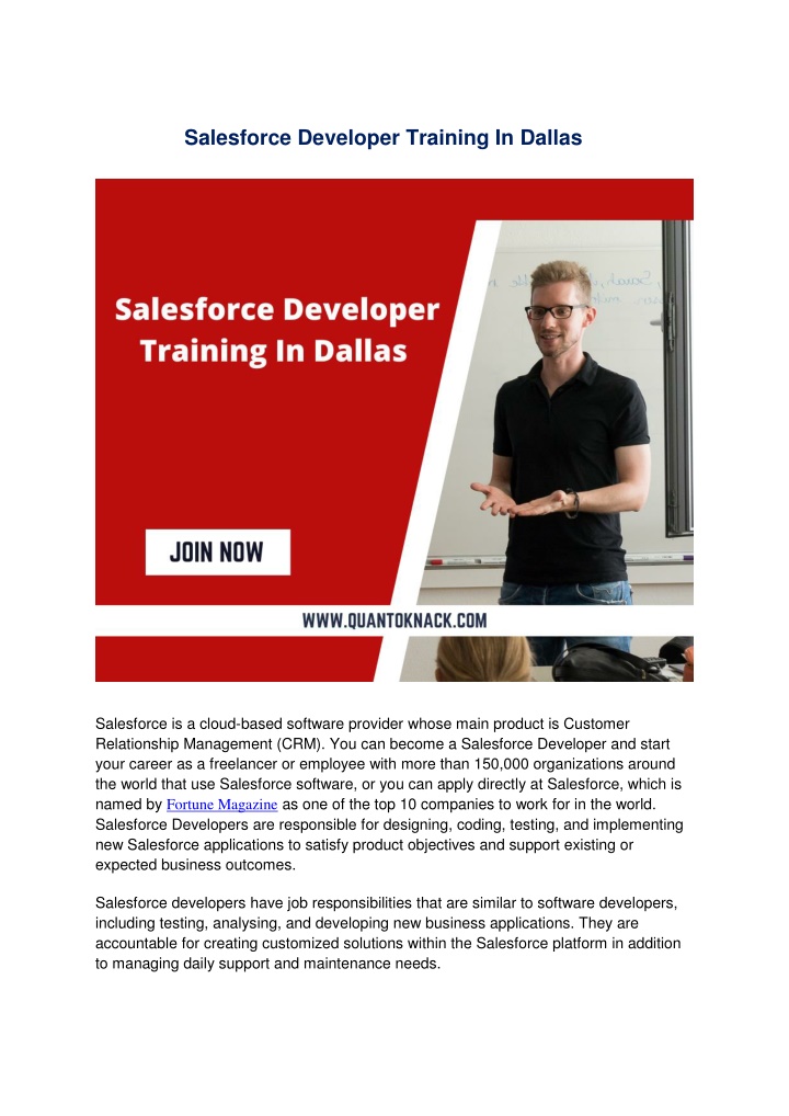 salesforce developer training in dallas n.w