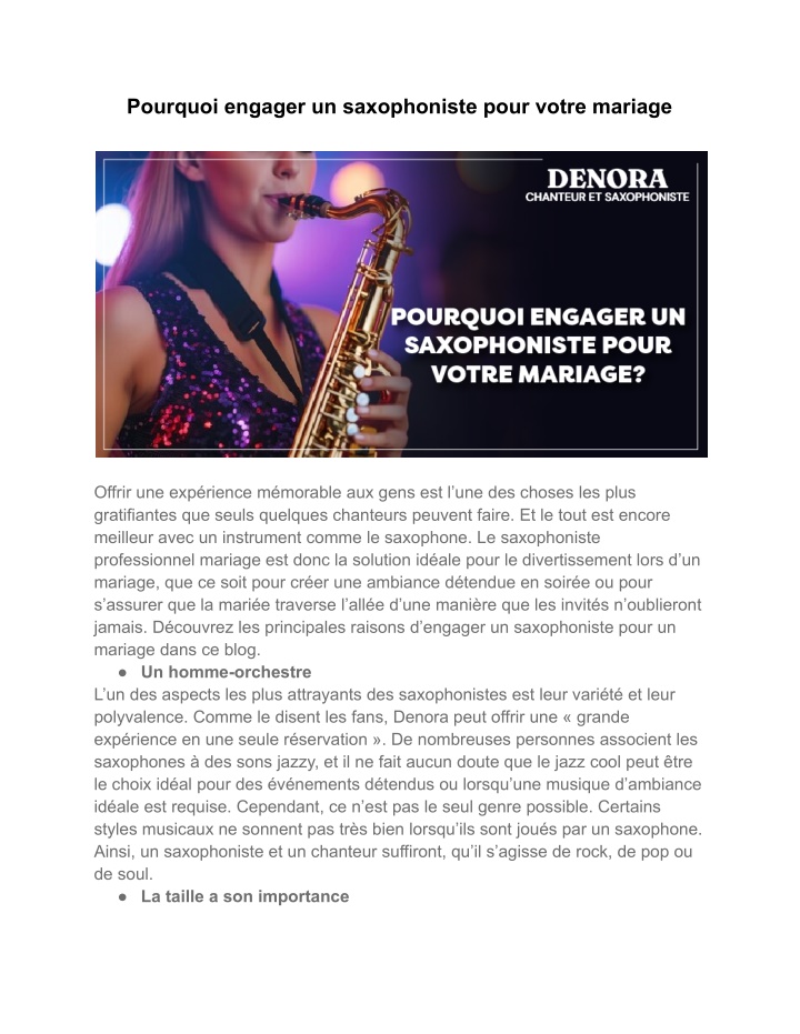 pourquoi engager un saxophoniste pour votre n.w