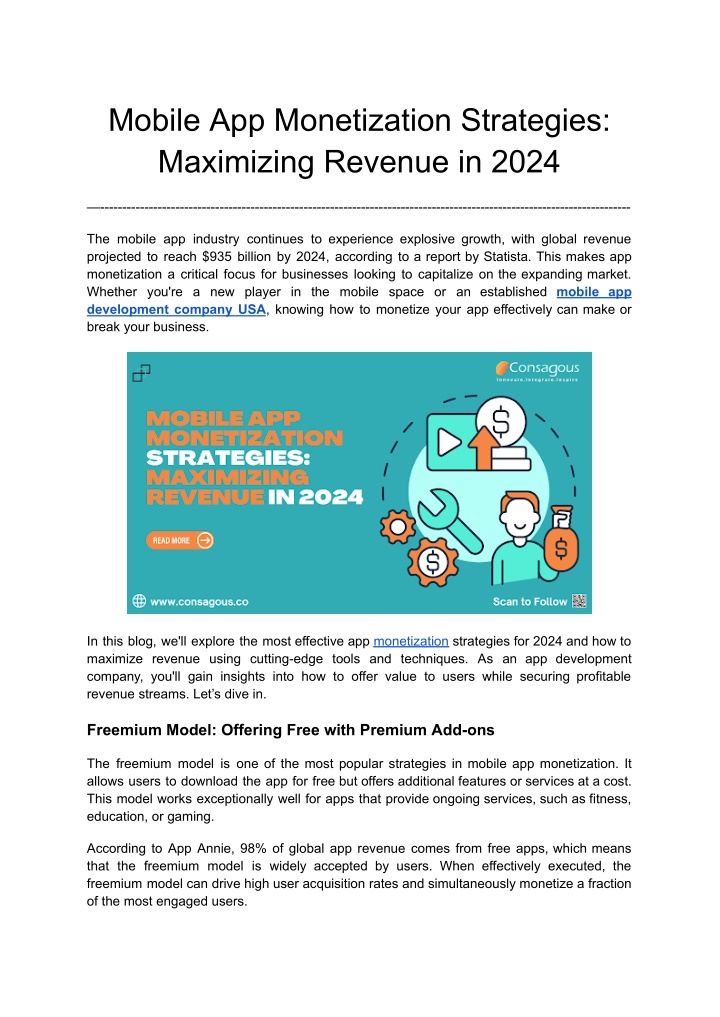 mobile app monetization strategies maximizing n.w