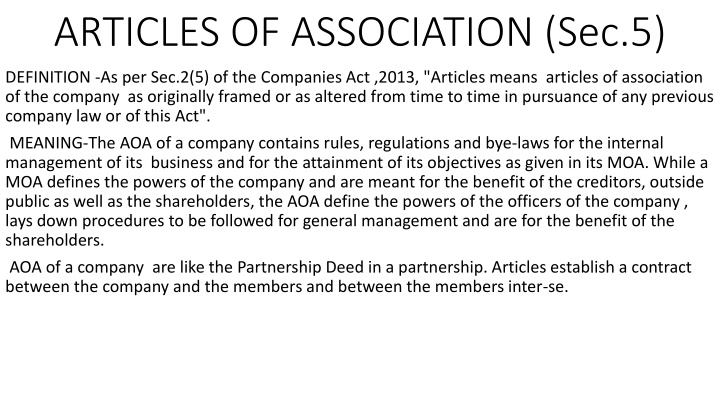 Articles of Association in Company Law