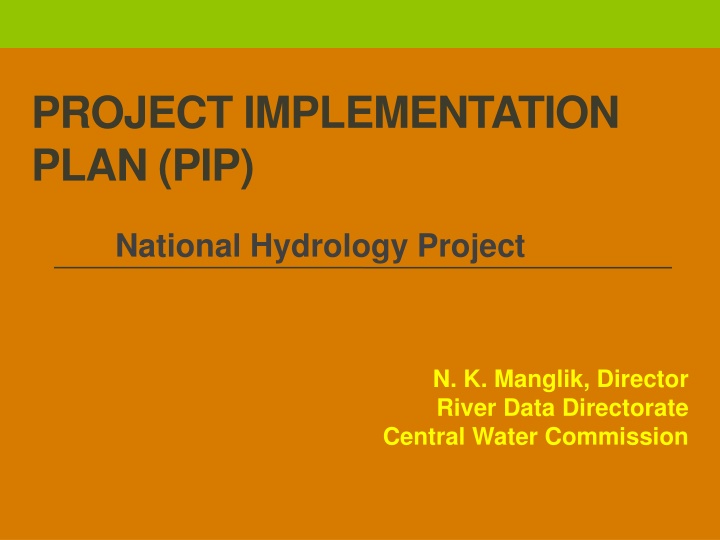 National Hydrology Project Implementation Plan by N.K. Manglik
