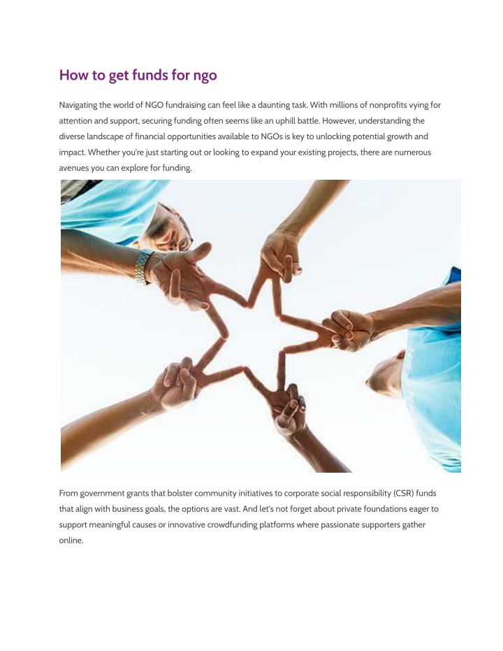 how to get funds for ngo n.w