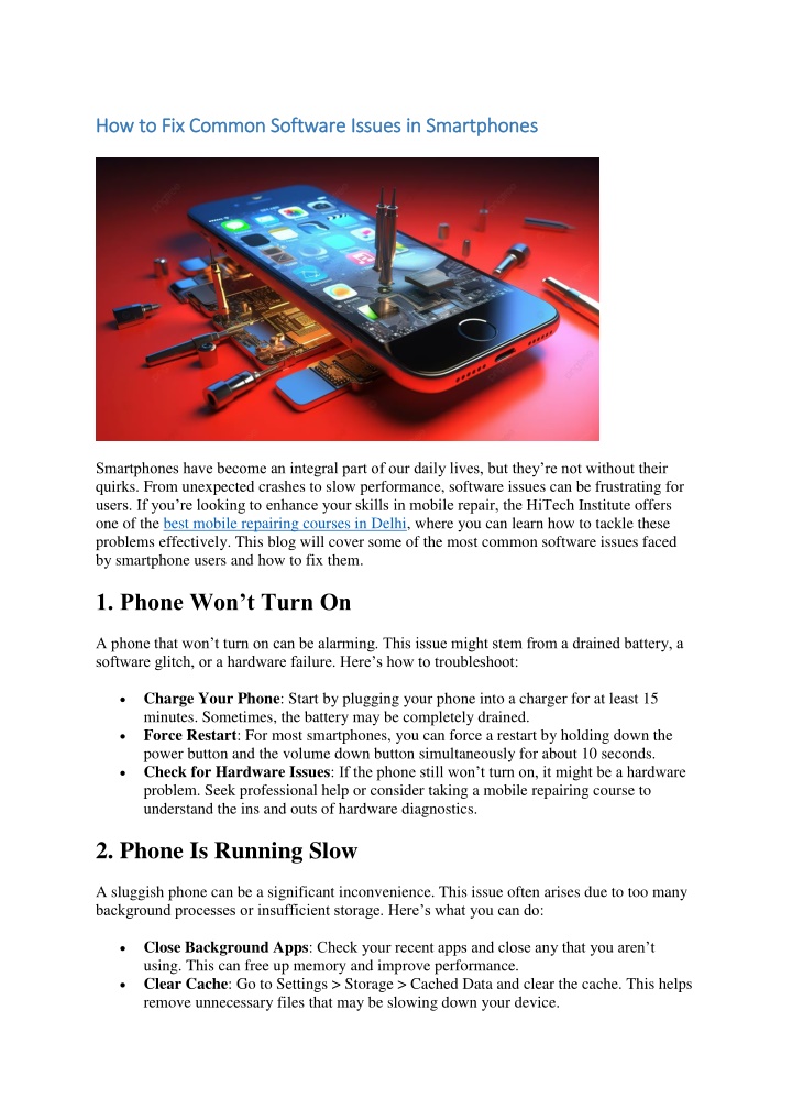 how to fix common software issues in smartphones n.w