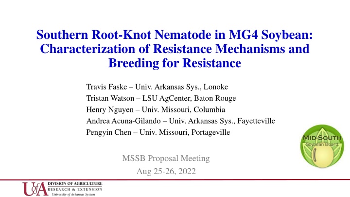 Characterization of Resistance Mechanisms in MG4 Soybean against Southern Root-Knot Nematode