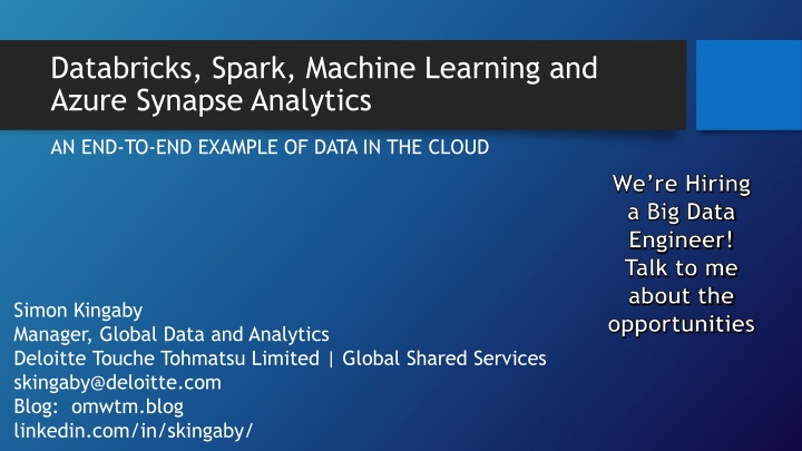 End-to-End Data Analysis and Machine Learning in the Cloud