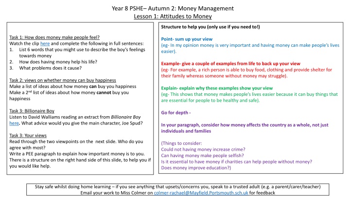 Money Management Lessons for Year 8 PSHE Students