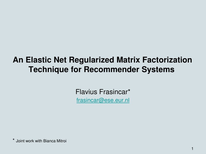 Elastic Net Regularized Matrix Factorization for Recommender Systems