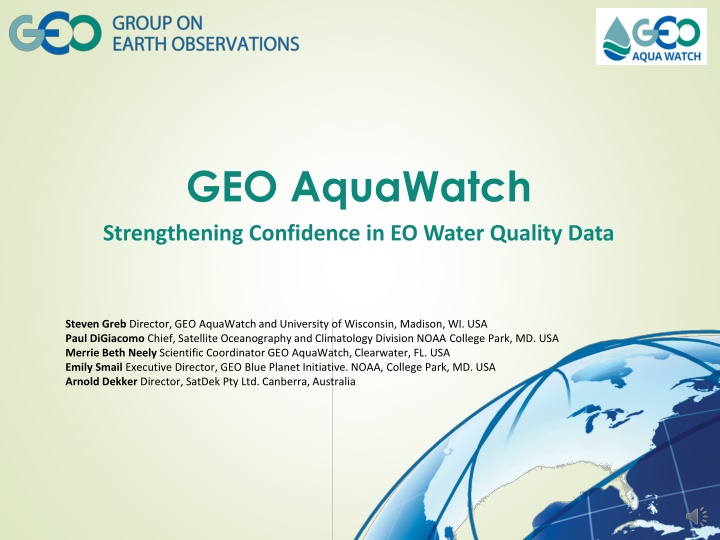 Strengthening Confidence in Earth Observation Water Quality Data
