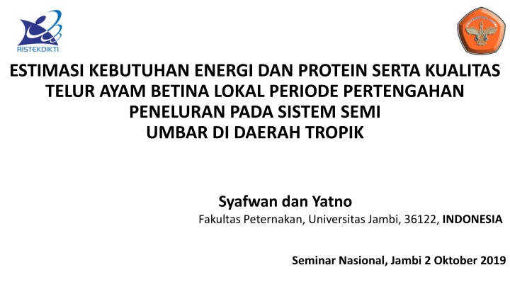 Estimasi Kebutuhan Energi dan Protein Ayam Arab Periode Pertengahan Peneluran