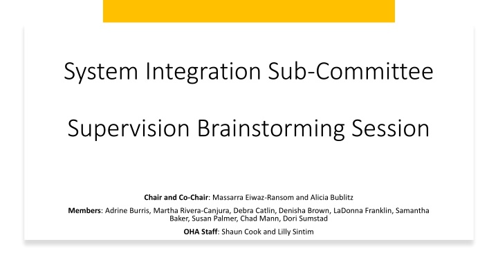 System Integration Sub-Committee Supervision Brainstorming Session