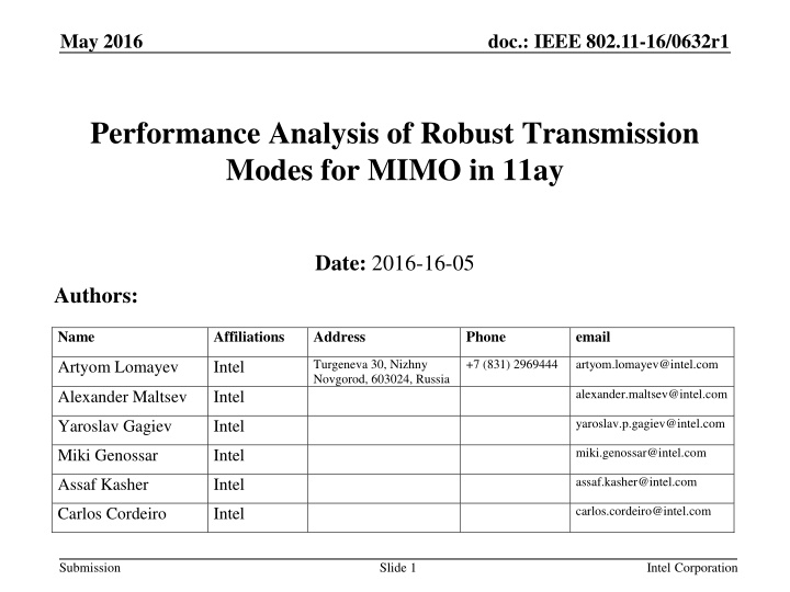 Performance Analysis of Robust Transmission Modes for MIMO in 11ay