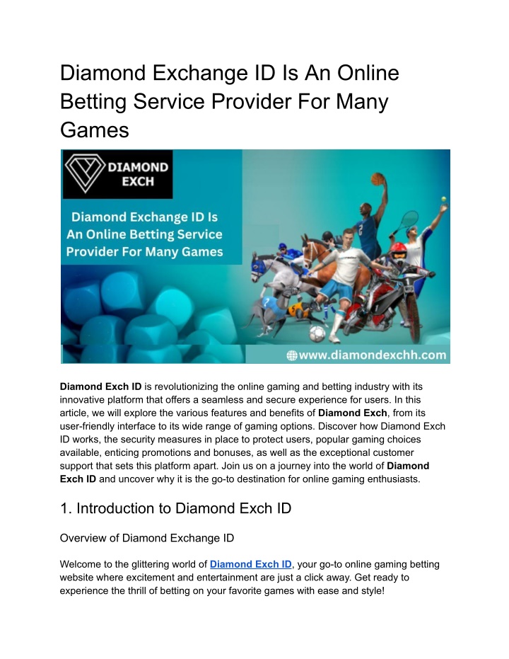 diamond exchange id is an online betting service n.w