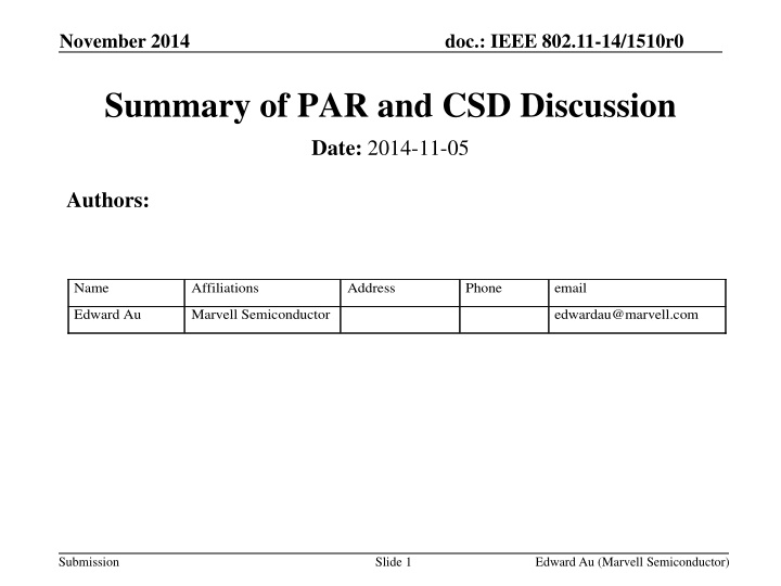 IEEE 802.11-14/1510r0 Summary of PAR and CSD Discussion - November 2014