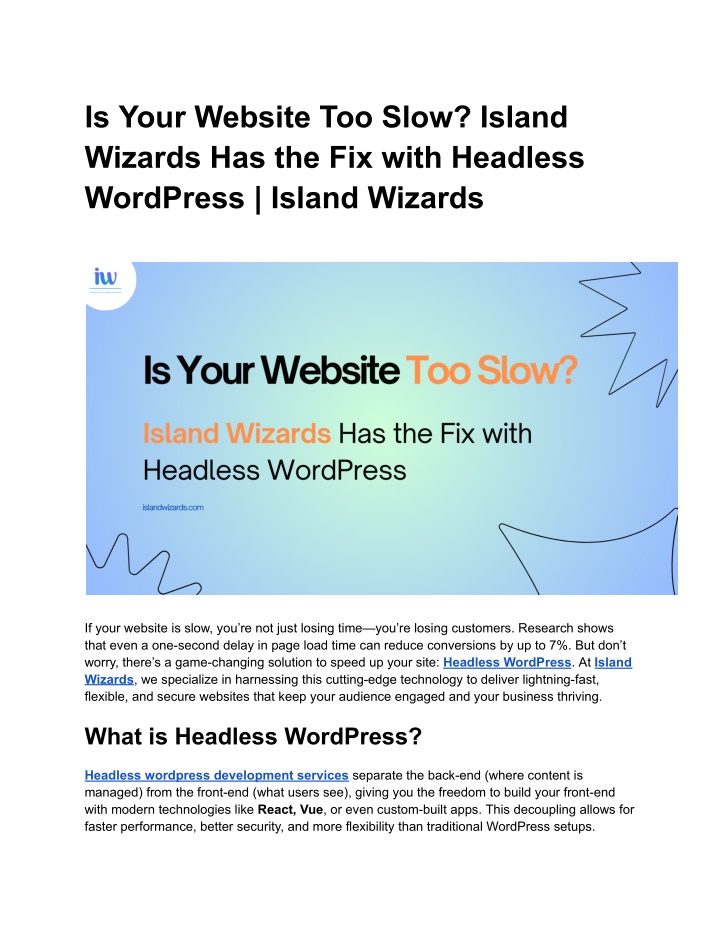 is your website too slow island wizards n.w