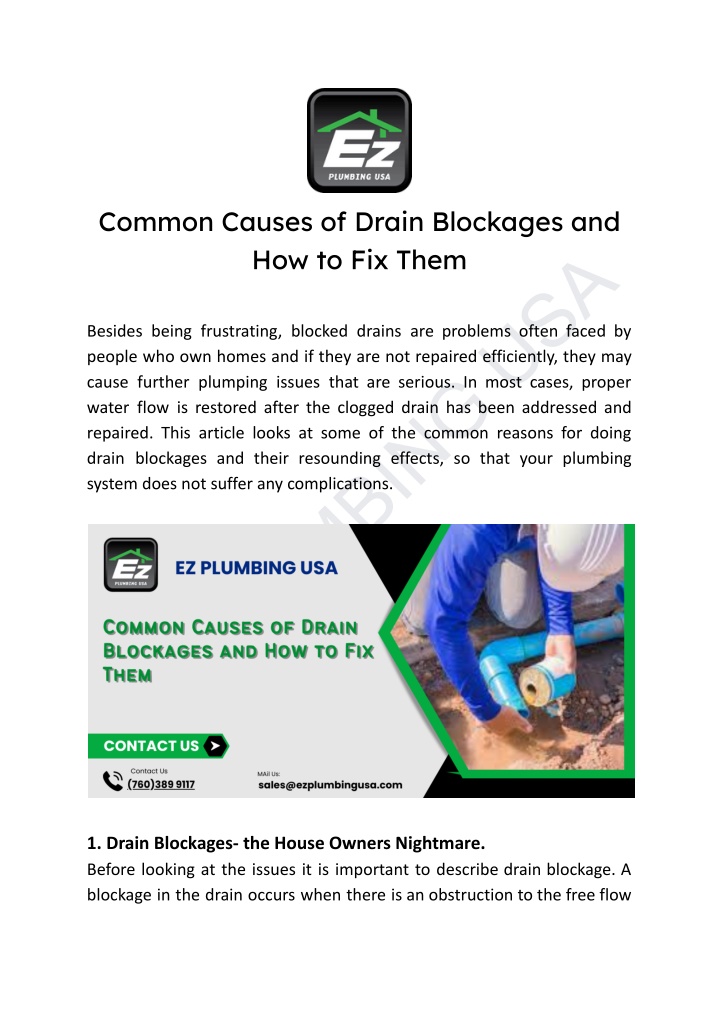 common causes of drain blockages n.w
