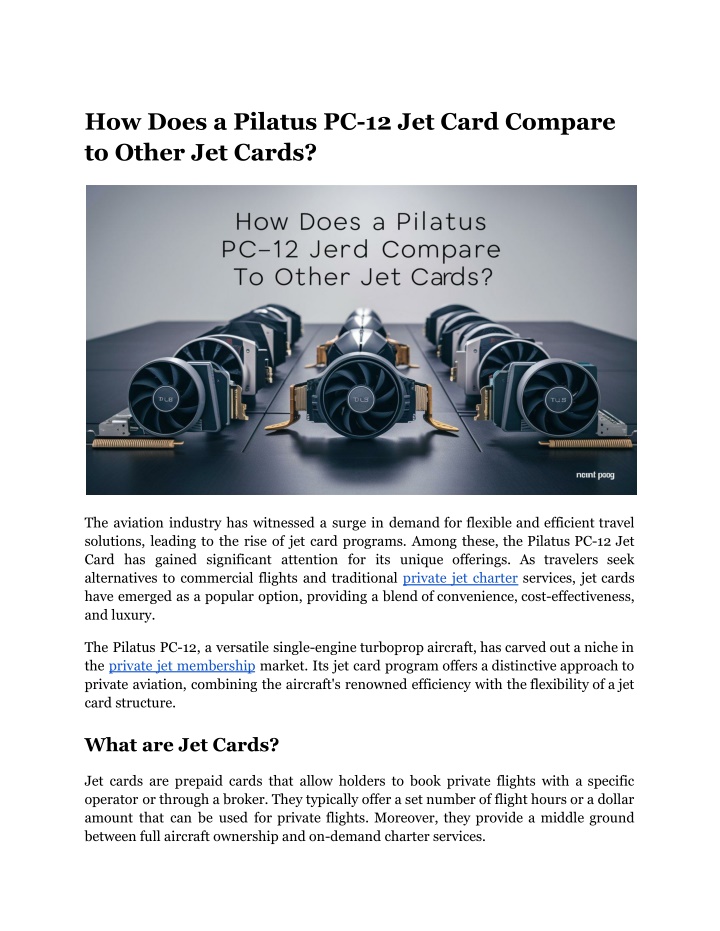 how does a pilatus pc 12 jet card compare n.w