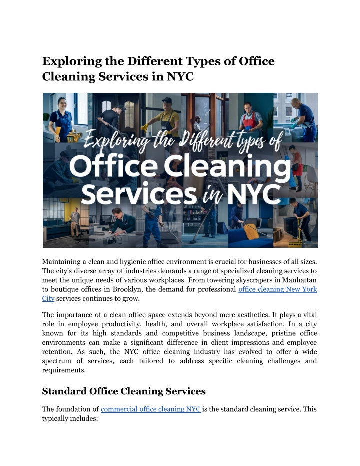 exploring the different types of office cleaning n.w