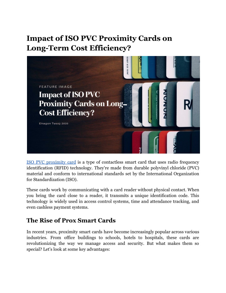 impact of iso pvc proximity cards on long term n.w