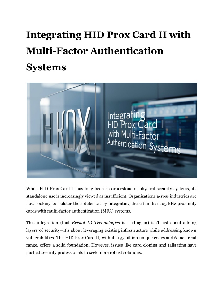 integrating hid prox card ii with n.w