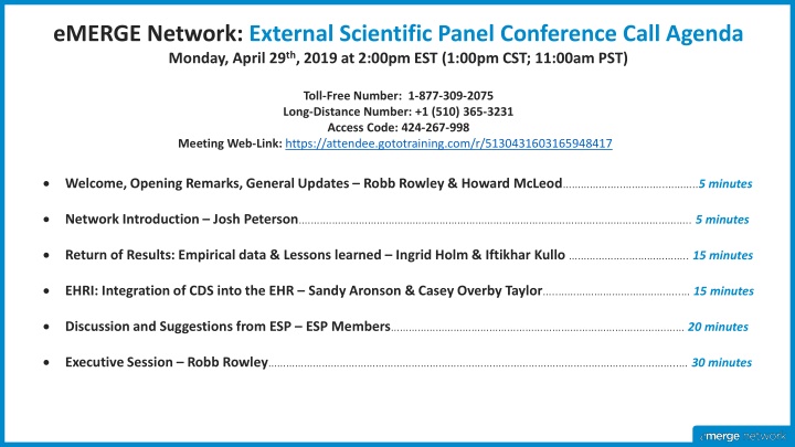 Emerge Network External Scientific Panel Conference - Agenda & Accomplishments