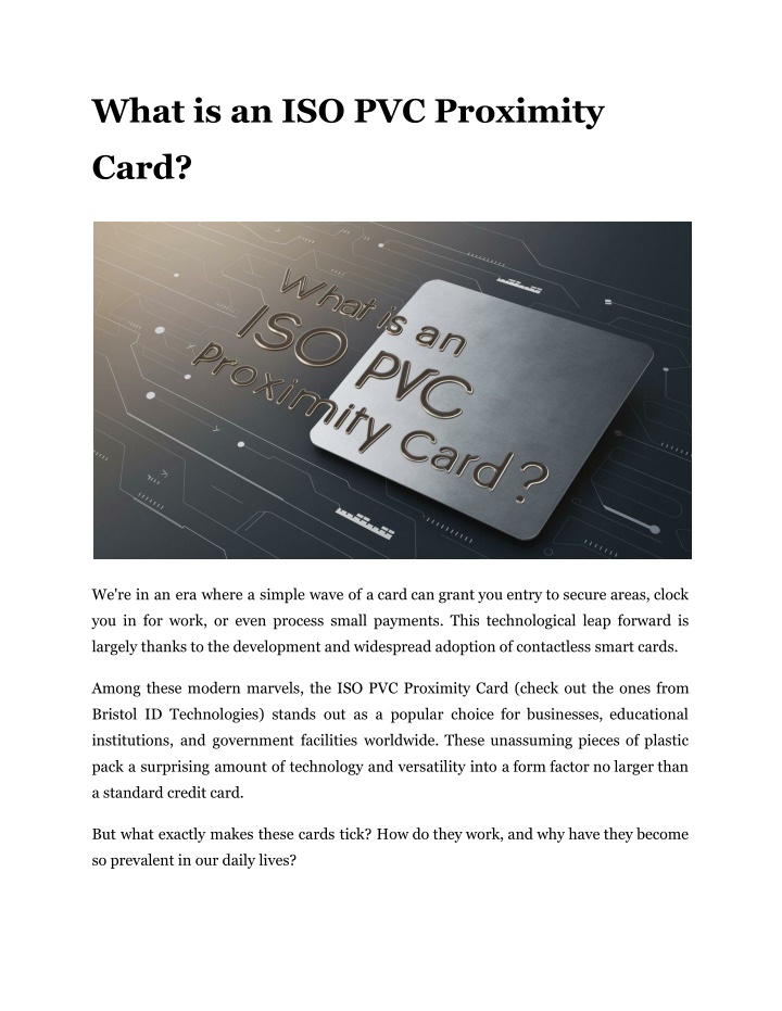 what is an iso pvc proximity n.w