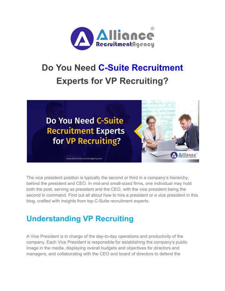 do you need c suite recruitment experts n.w