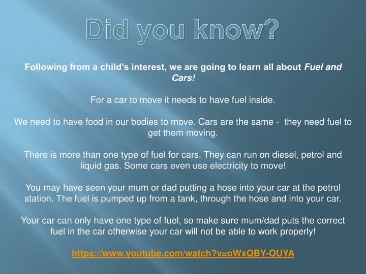 Fuel and Cars: A Child's Guide