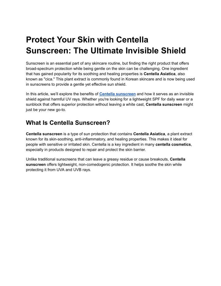 protect your skin with centella sunscreen n.w