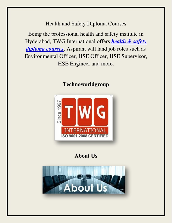 health and safety diploma courses n.w