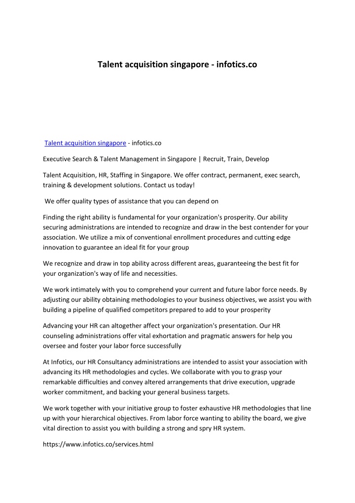 talent acquisition singapore infotics co n.w