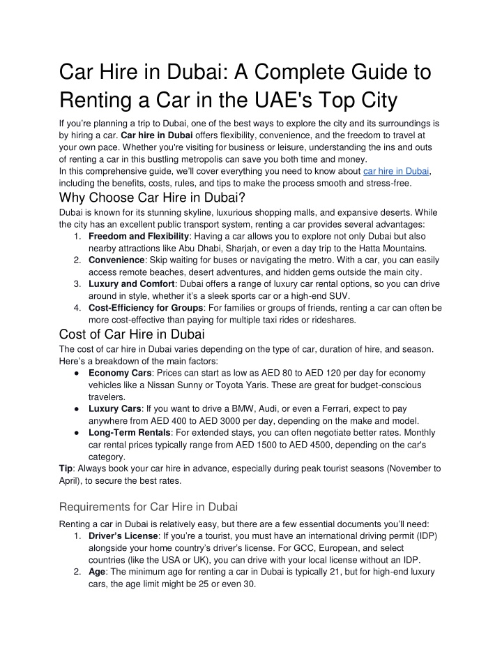 car hire in dubai a complete guide to renting n.w