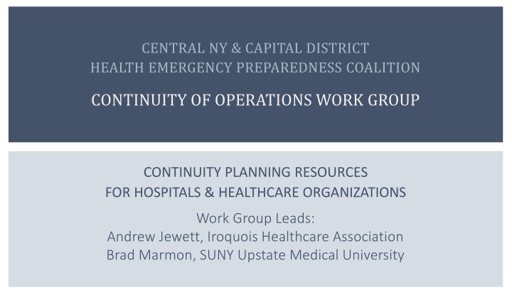 Healthcare Continuity Planning: Resources and Objectives for Hospitals