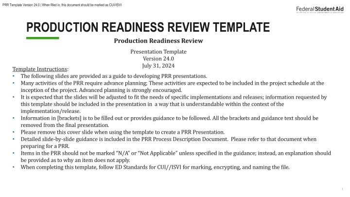 Production Readiness Review Presentation Template Version 24.0