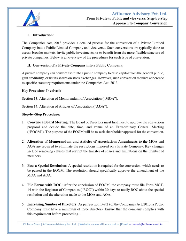 affluence advisory pvt ltd n.w