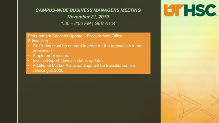 Campus-Wide Business Managers Meeting Updates November 21, 2019