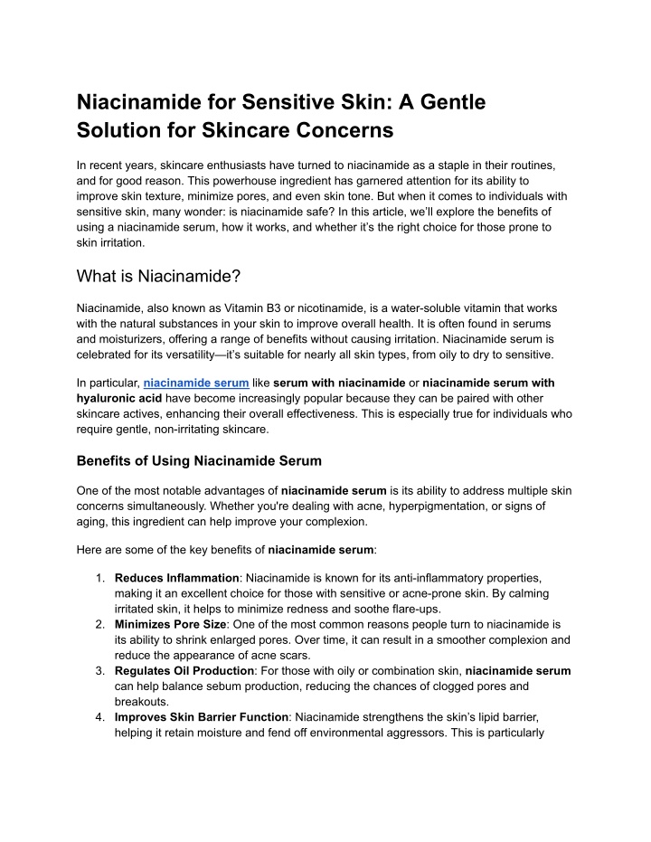 niacinamide for sensitive skin a gentle solution n.w
