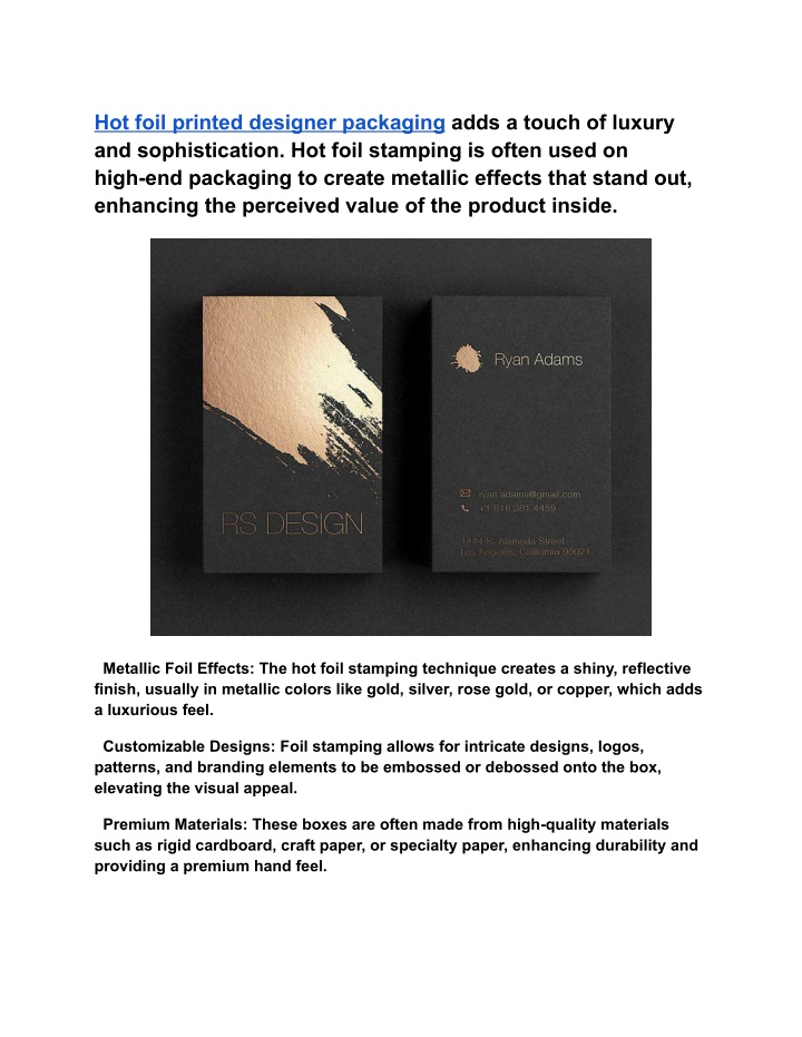 hot foil printed designer packaging adds a touch n.w