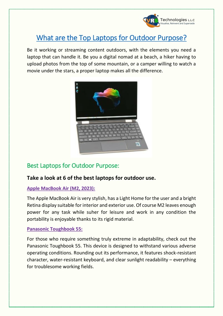 what are the top laptops for outdoor purpose what n.w
