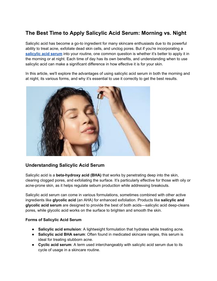 the best time to apply salicylic acid serum n.w