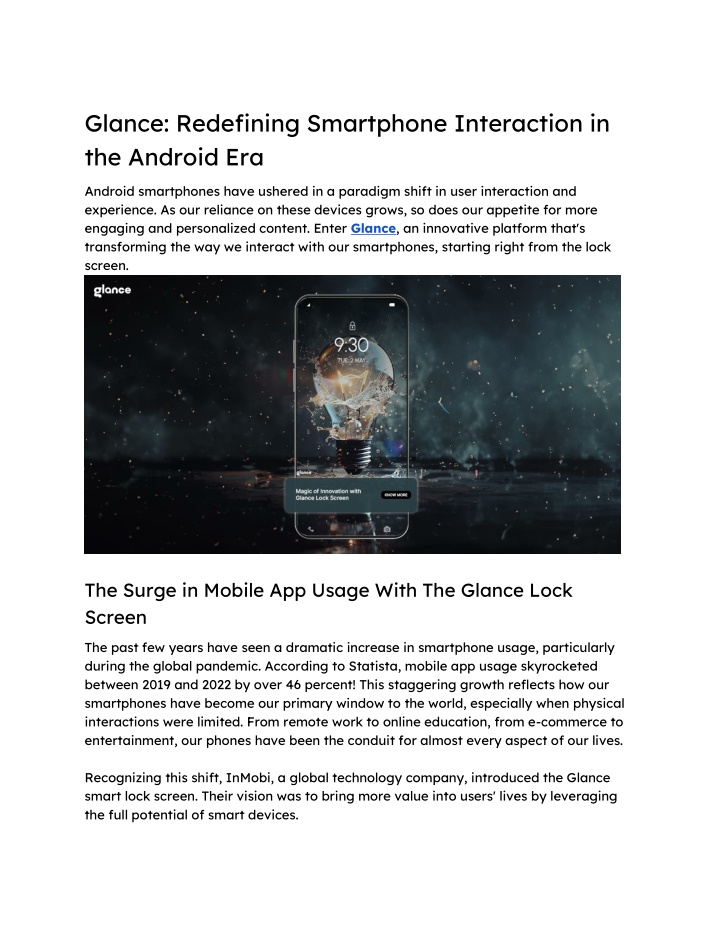 glance redefining smartphone interaction n.w