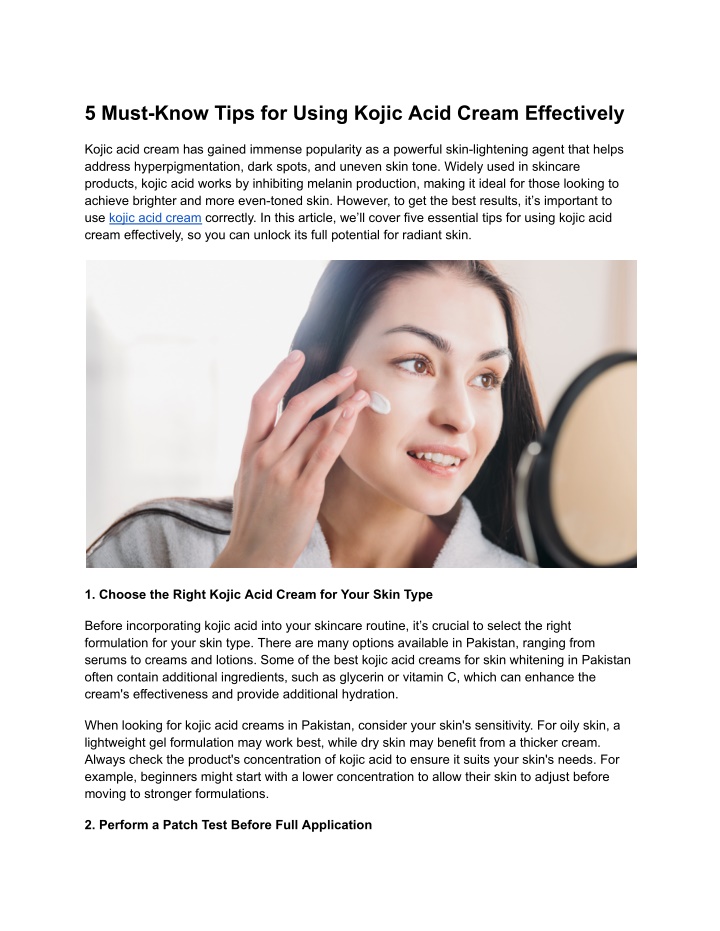 5 must know tips for using kojic acid cream n.w